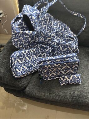 Vera Bradley Blue Floral Diaper Bag Set with Matching Pouches
